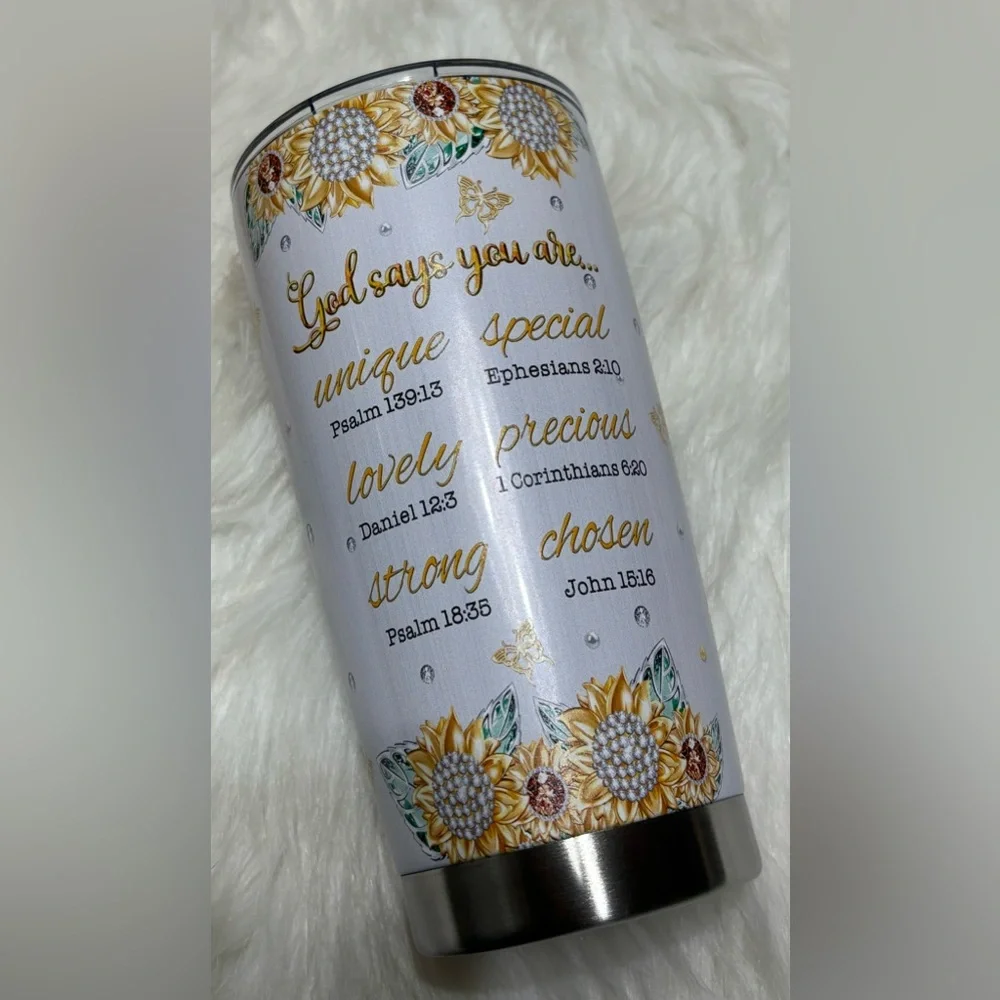 New! Beautiful Double Wall Insulated Sunflower Christian Tumbler - Picture 3 of 4
